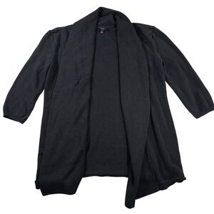 Talbots Petites‎ Black Linen Blend Knit Open Front Cardigan Sweater S